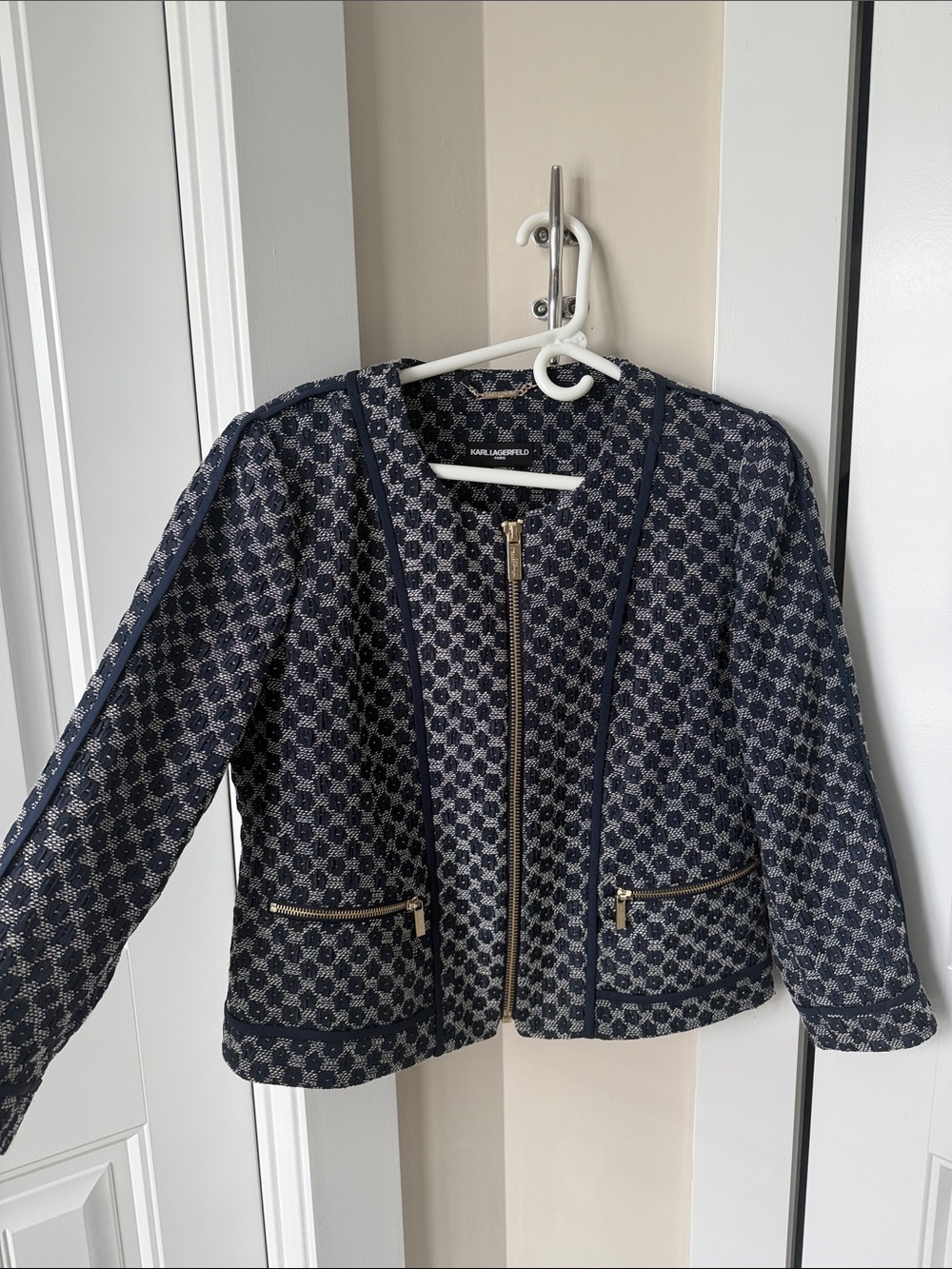 Karl Lagerfeld Navy Patterned Zip Jacket